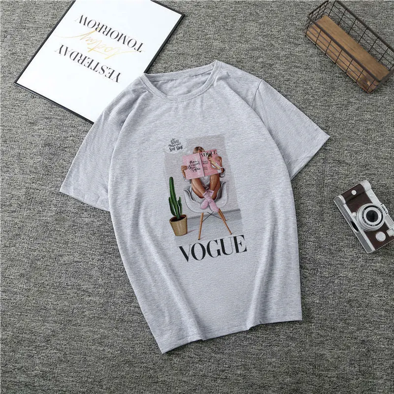 Poleras Mujer De Moda летняя футболка Женская Vogue с буквенным принтом Vogue Harajuku футболка плюс размер панк Футболка Camiseta Mujer - Цвет: 2072-Gray