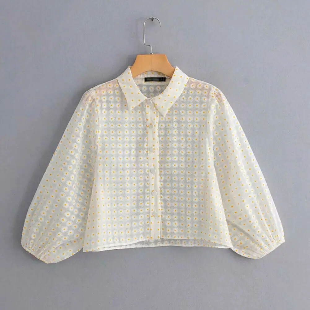 Женская прозрачная блузка с рукавами фонариками и отложным воротником|Блузки| |