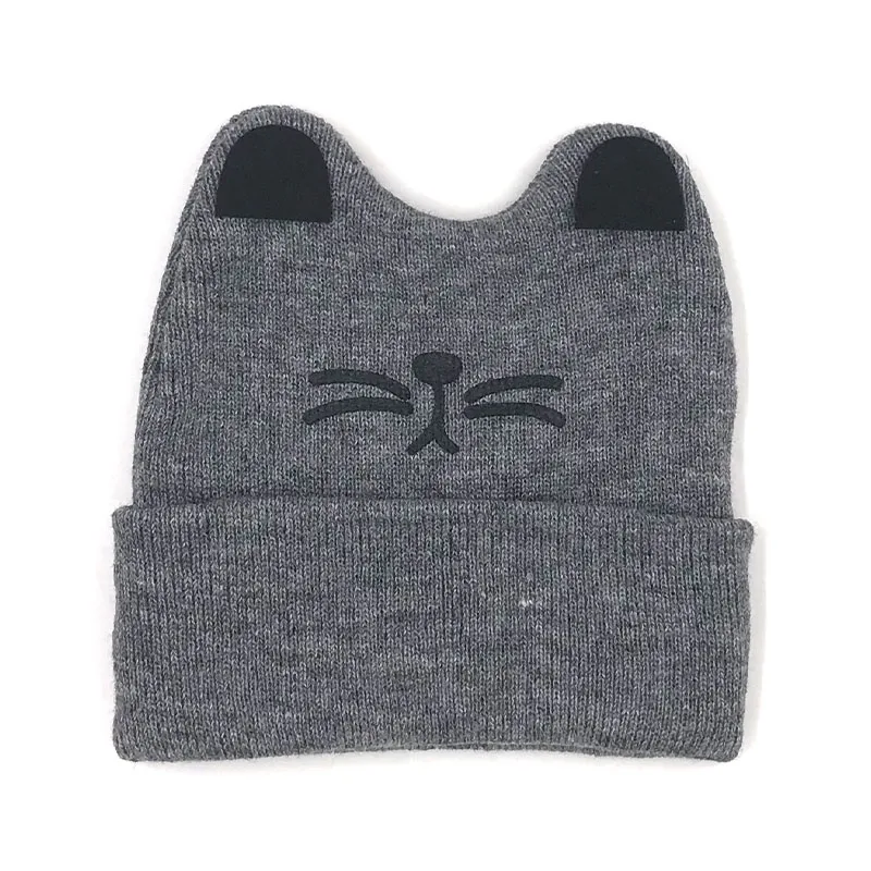 Трикотажная хлопковая Шапка-бини с кошачьими ушками на весну/Осень/зиму |