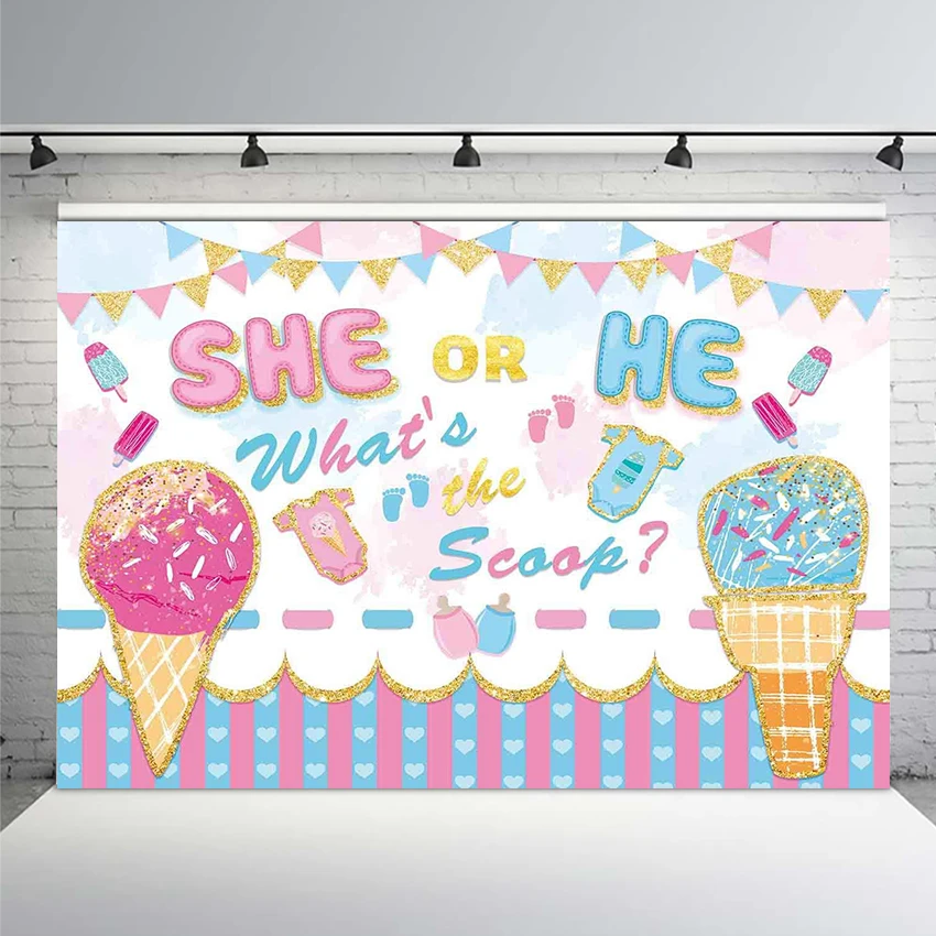 Мороженое Пол выявить детских празднований дня рождения она или он баннер
