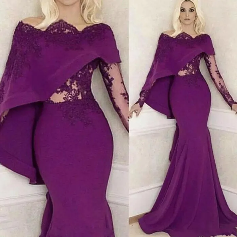 

Purple Prom Gowns Sheer Sleeve Mermaid Abendkleider Custom robe de soiree Long Sleeves Party Dresses Prom Gown vestido de festa