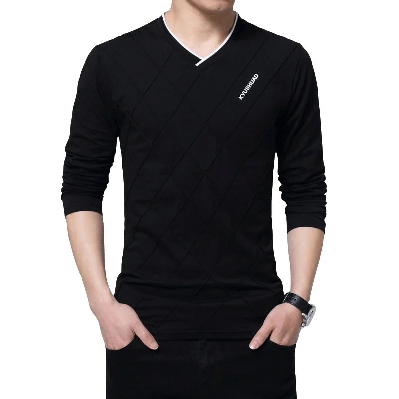 Роскошные V образным вырезом 2021 Мужская мода Slim Fit Пользовательские Футболка
