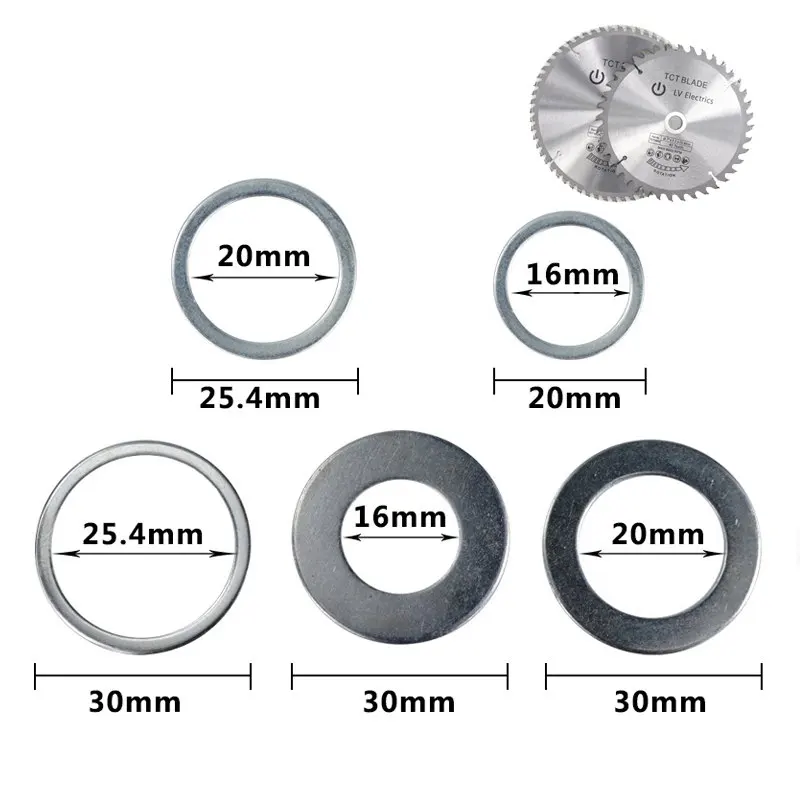 

DANIU 5Pcs 16mm-30mm Circular Saw Blade Reduction Ring TCT Carbide Cutting Disc Conversion Ring for Woodworking Tools Saw Blade