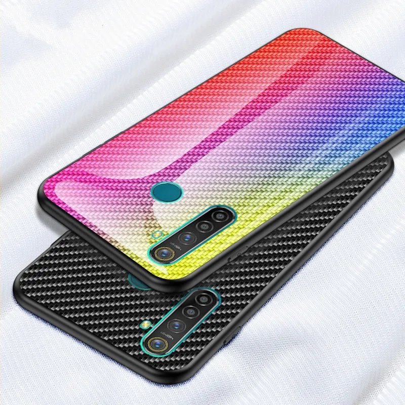Красочное углеродное волокно с узором из закаленного стекла чехол для OPPO Realme 5 Pro