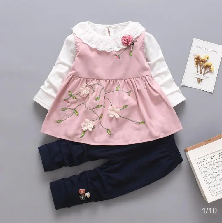 Комплекты одежды для маленьких девочек весенне осенний Модный хлопковый топ +