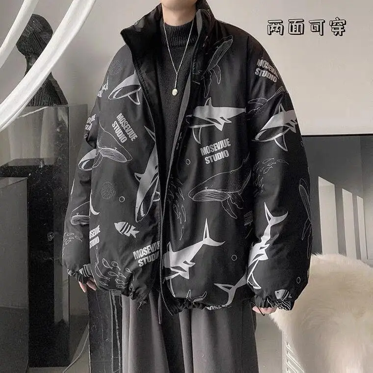 

Both Sides Wear Cotton Jacket Boys Ins Hong Kong Style Loose Thick Coat Winter Bread Clothes Korean Version of The Trend