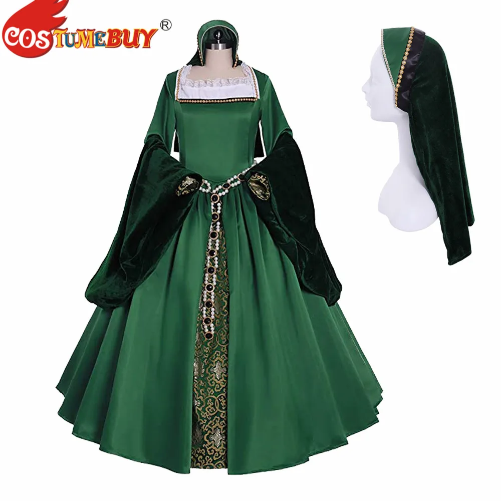 Costumebuy Анны Болейн зеленое платье Tudor Queen костюм в стиле Элизабет викторианском
