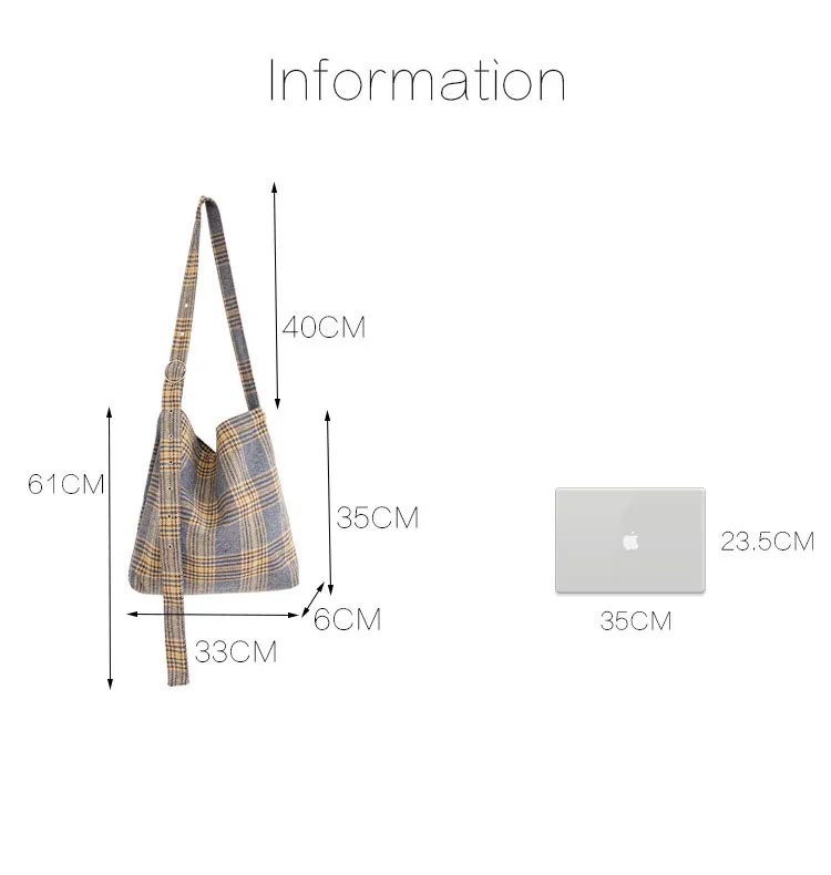 

Autumn & Winter Women Woolen Canvas Shoulder Bag Ladies Vintage Plaid Handbag Totes Female Cotton Wool Cloth Shopping Bags