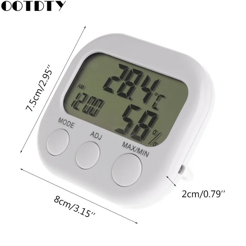 Digital LCD Thermometer Humidity Meter Hygrometer Max Min Air Temperature Clock | Инструменты