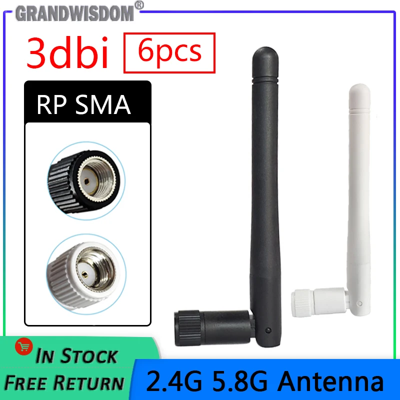 grandwisdom 6pcs 2.4g wifi Antenna 5.8 Ghz 2.4ghz 3dBi SMA feMale Connector Dual Band 5.8G pbx Antenne wireless router antena | Мобильные