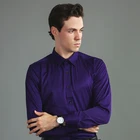 Мужская рубашка с длинным рукавом Aoliwen, деловая Повседневная рубашка из тенсела, дышащая, из хлопка, фиолетового цвета
