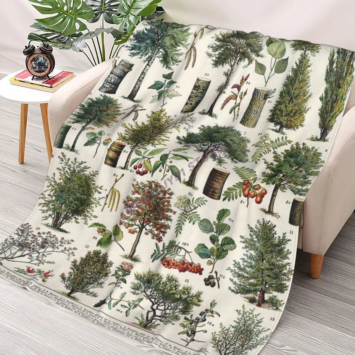 

Adolphe Millot - Arbres B - French Vintage Botanical Poster Throw Blanket Sherpa Blanket cover Bedding soft Blankets