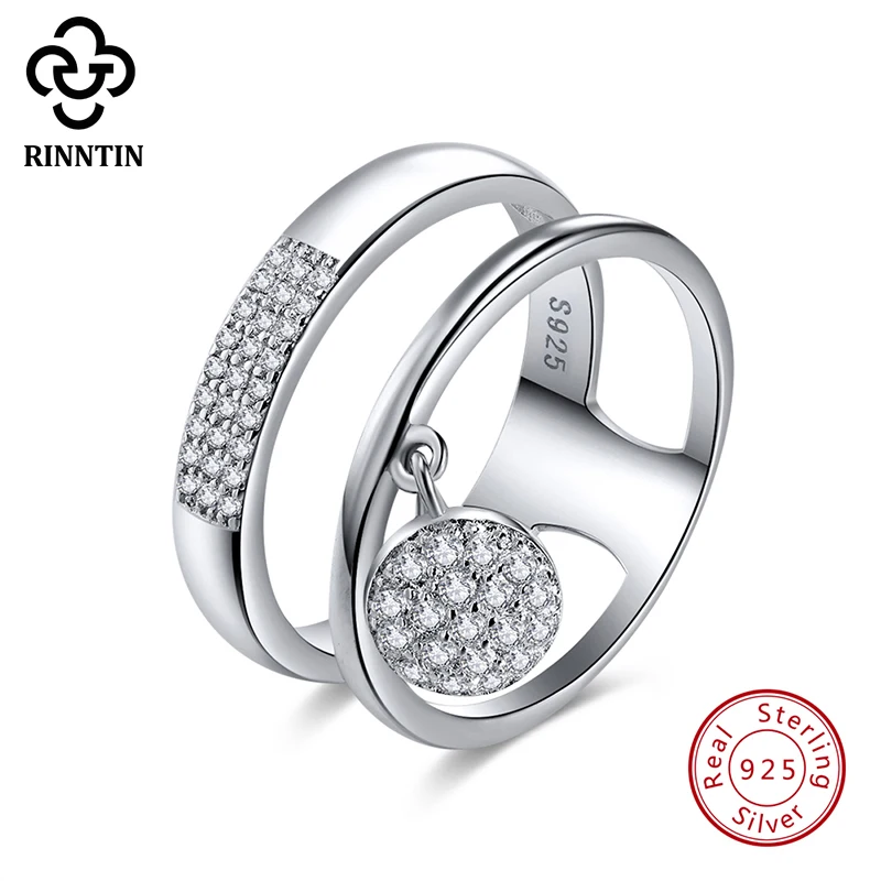 Rinntin 925 пробы серебряные женские кольца AAA блестящие кубические циркониевые паве