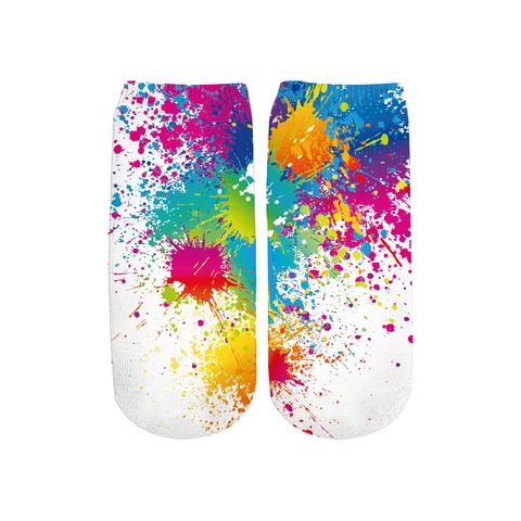 Новинка 2019, красочные хлопковые короткие женские носки с психоделическим 3D-принтом, Короткие Носки с рисунком/брызгами для женщин, женские носки в Корейском стиле Харадзюку