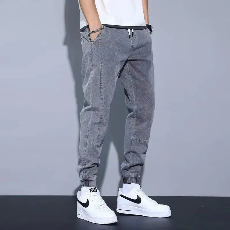 

Crotch Pants Men's Jeans Trendy All-Matching Autumn New Elastic Waist Ankle-Tied Casual Pants Invisible Zipper Straight