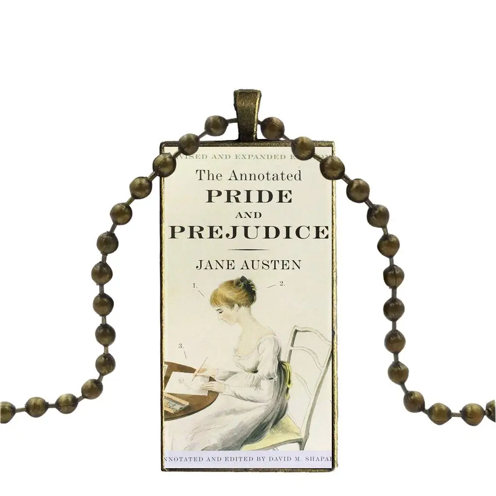 Fashion Glass Cabochon Pendant Rectangle Necklace Choker Jewelry For Girls Wholesale Pride And Prejudice Jane Austen | Украшения и