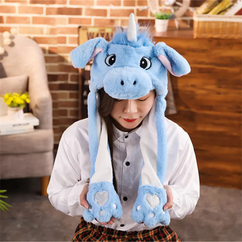 Милая плюшевая шапка с единорогом Кроликом слоном собакой ушками стремянными