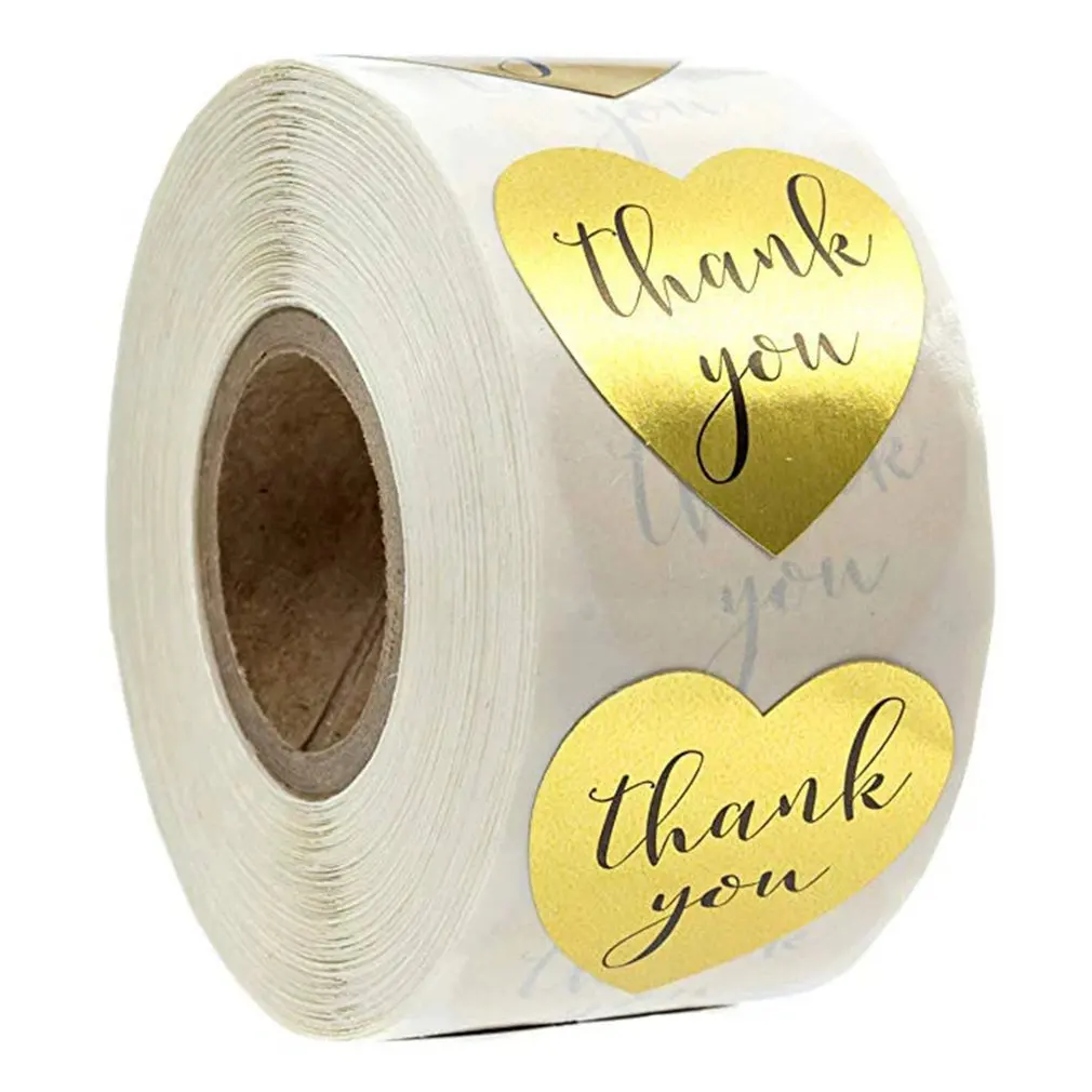 

500pcs Sticker Roll Thank You Sticker Heart Shape Tag Labels for Envelope Seal Reward Gift Adhesive Shipping Mail Labels