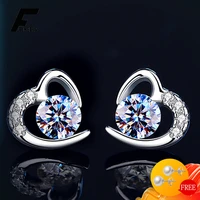 fuihetys cute earrings 925 silver jewelry ornaments with zircon gemstone heart shape stud earrings for women wedding party gift