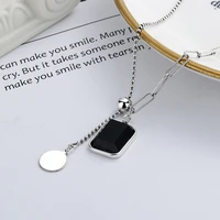 new pattern s925 sterling silver vintage fashion element chain splicing black zircon trend personalized womens necklace gift