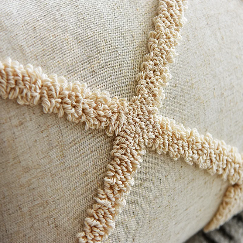 

Beige Linen Cushion Cover 45x45cm/30x50cmTassels Embroidery pillow cover Boho Style for Home Decor Netural Living Room Bedroom