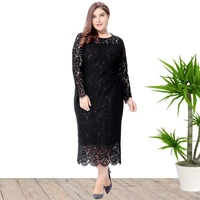 autumn plus size middle east muslim women fashion o neck long sleeve sexy hollow out elegant dinner party lace dress