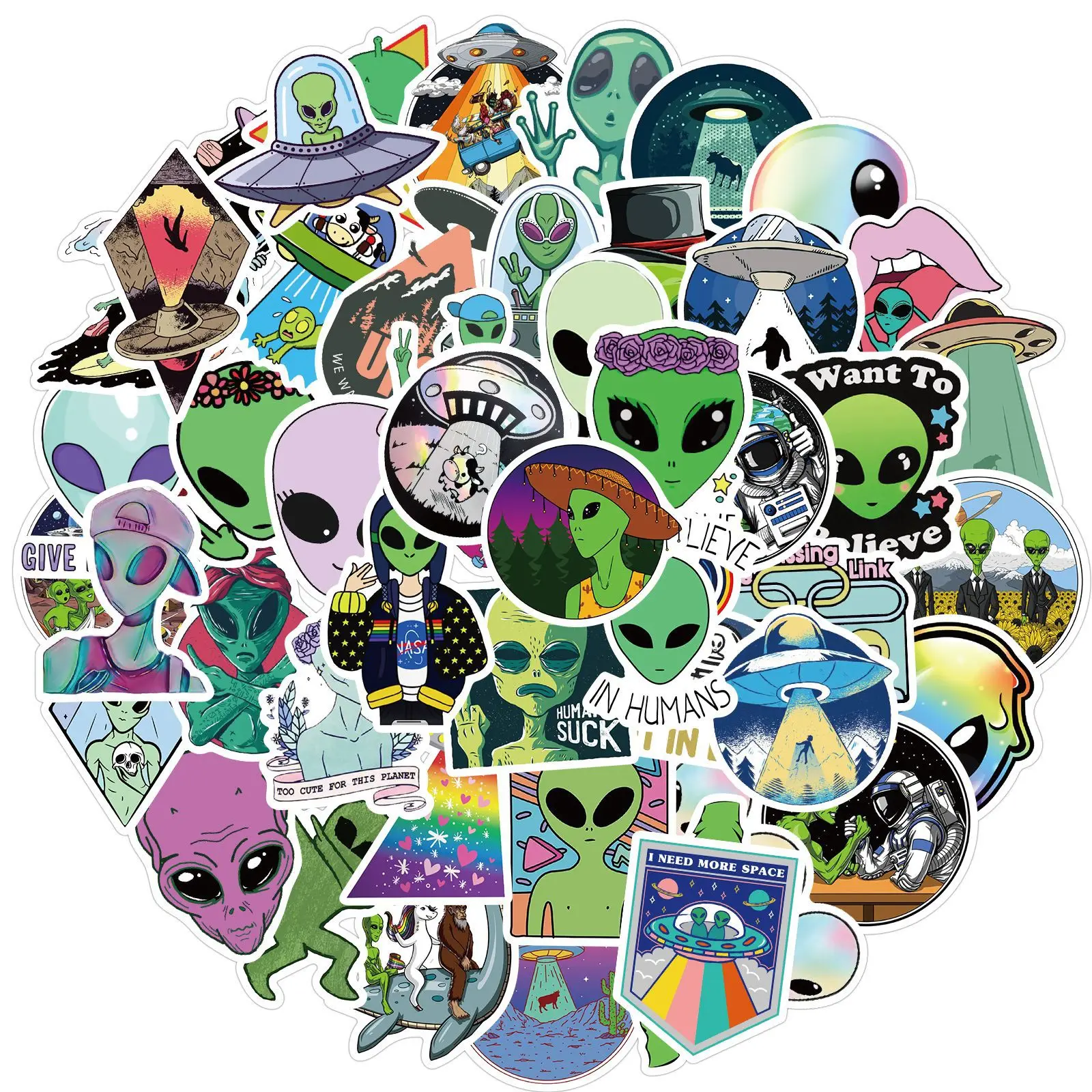 10/30/50Pcs ET Graffiti Stickers Alien UFO Decal Stickers For DIY Luggage Suitcase Laptop Motorcyle Car Pegatinas Teens Kids Toy