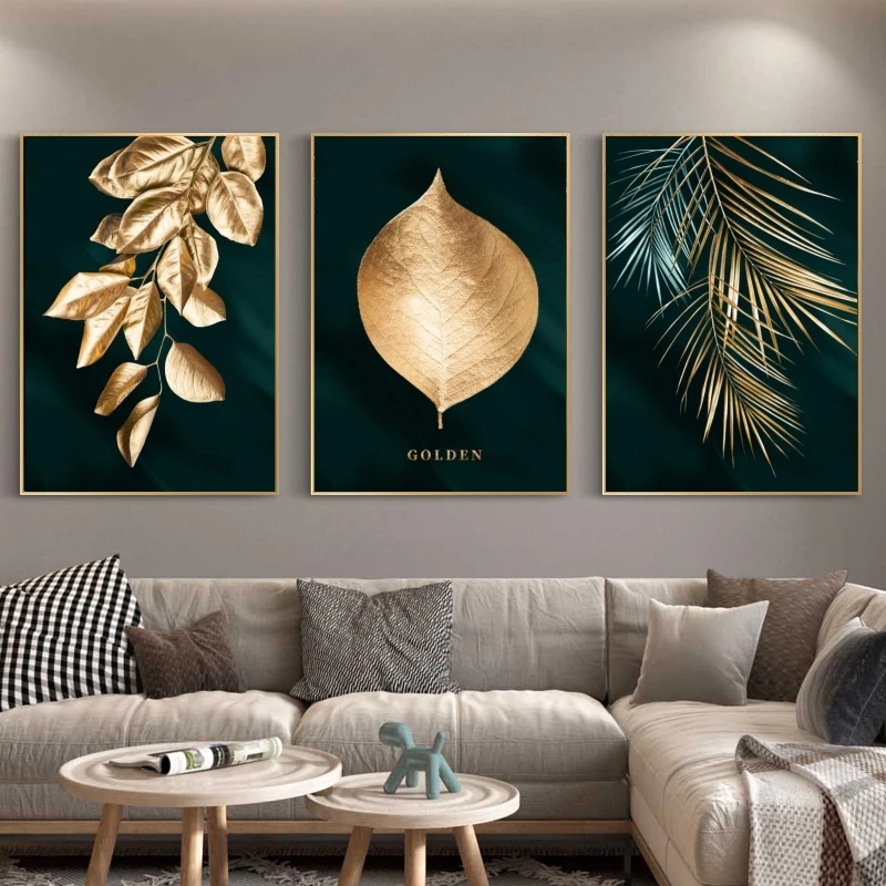 Настенное искусство абстрактная картина с изображением золотых растений