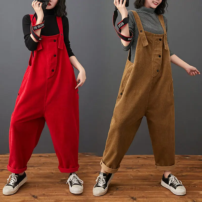 

Женский вельветовый комбинезон, однотонный белый повседневный комбинезон на бретельках в стиле ретро, модель y1564, 2021