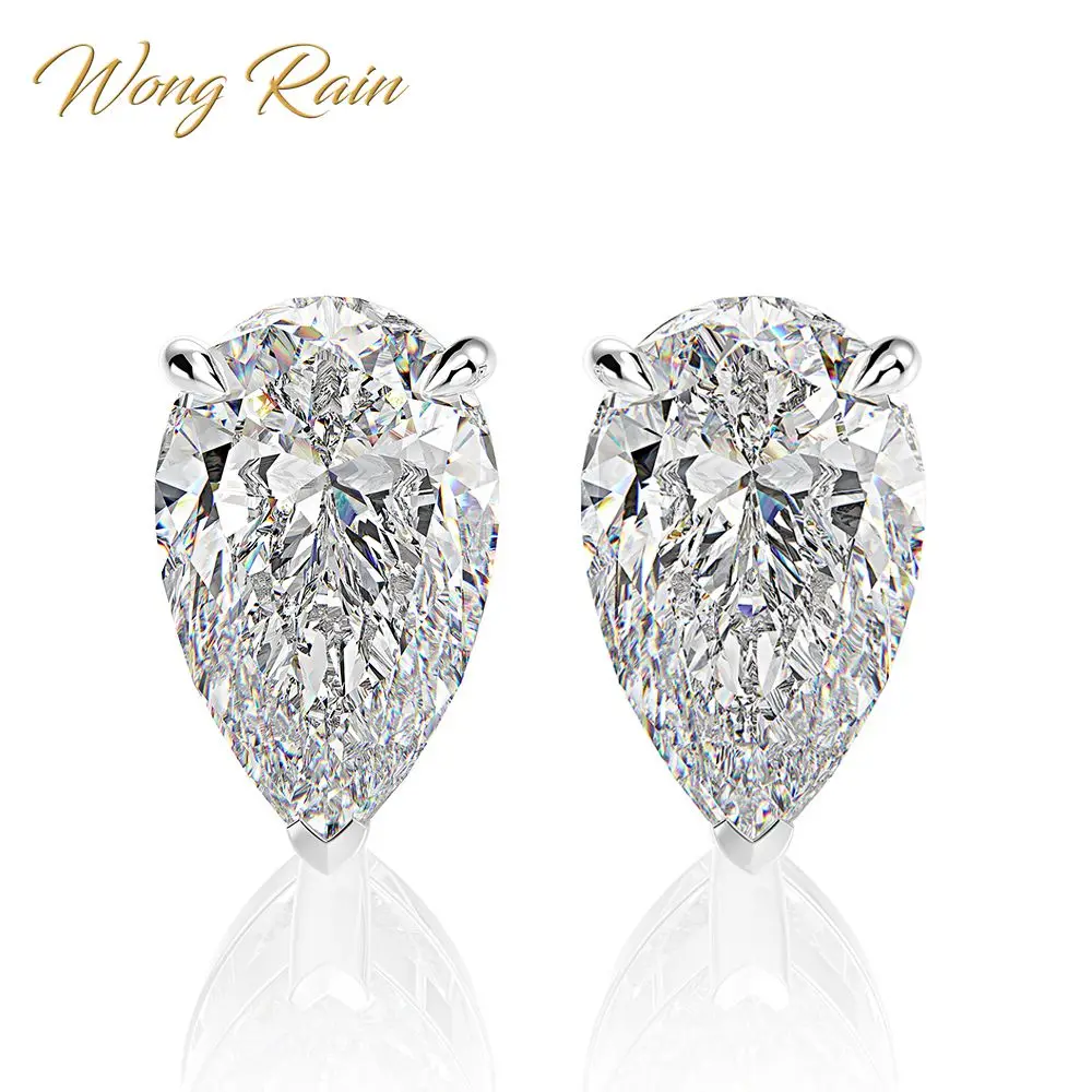 Серьги гвоздики Wong Rain Classic из 100% стерлингового серебра 925 пробы серебряная груша с