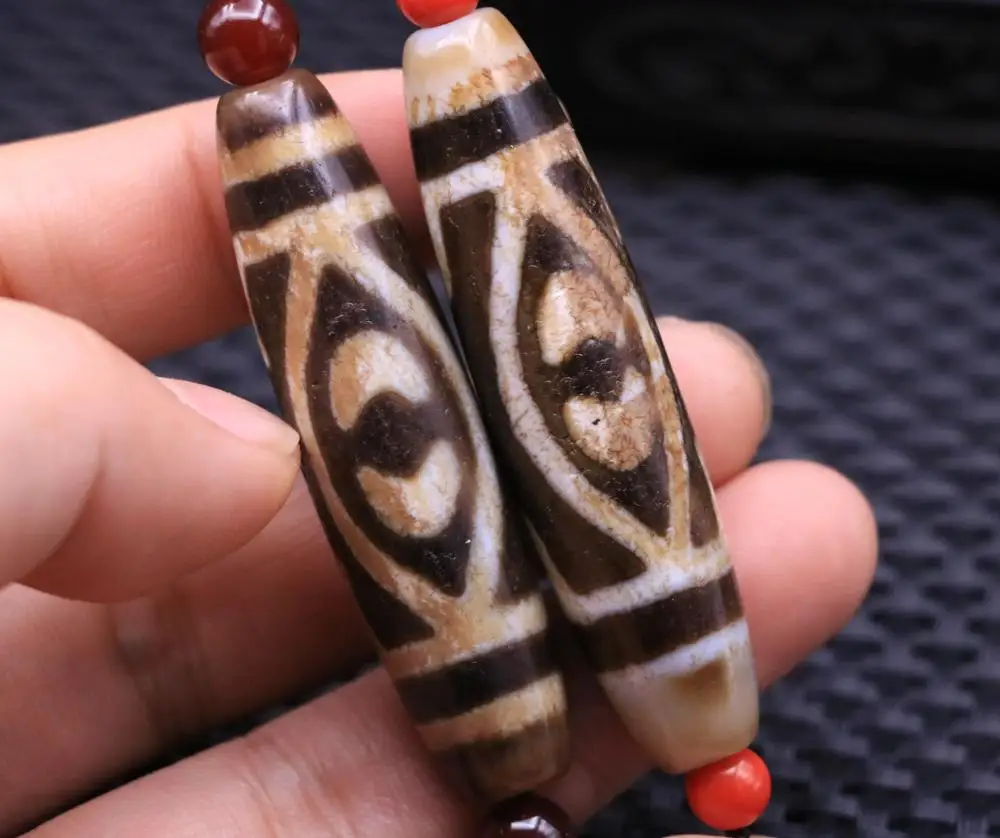 Пара 5А сокровище Тибетский старый масляной агат Будда глаз Тотем бусины