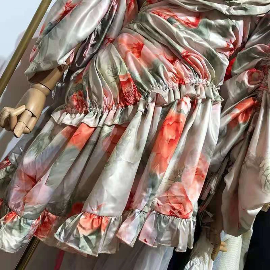 Новинка 2020 модное женское платье с принтом оборками асимметричный воротник