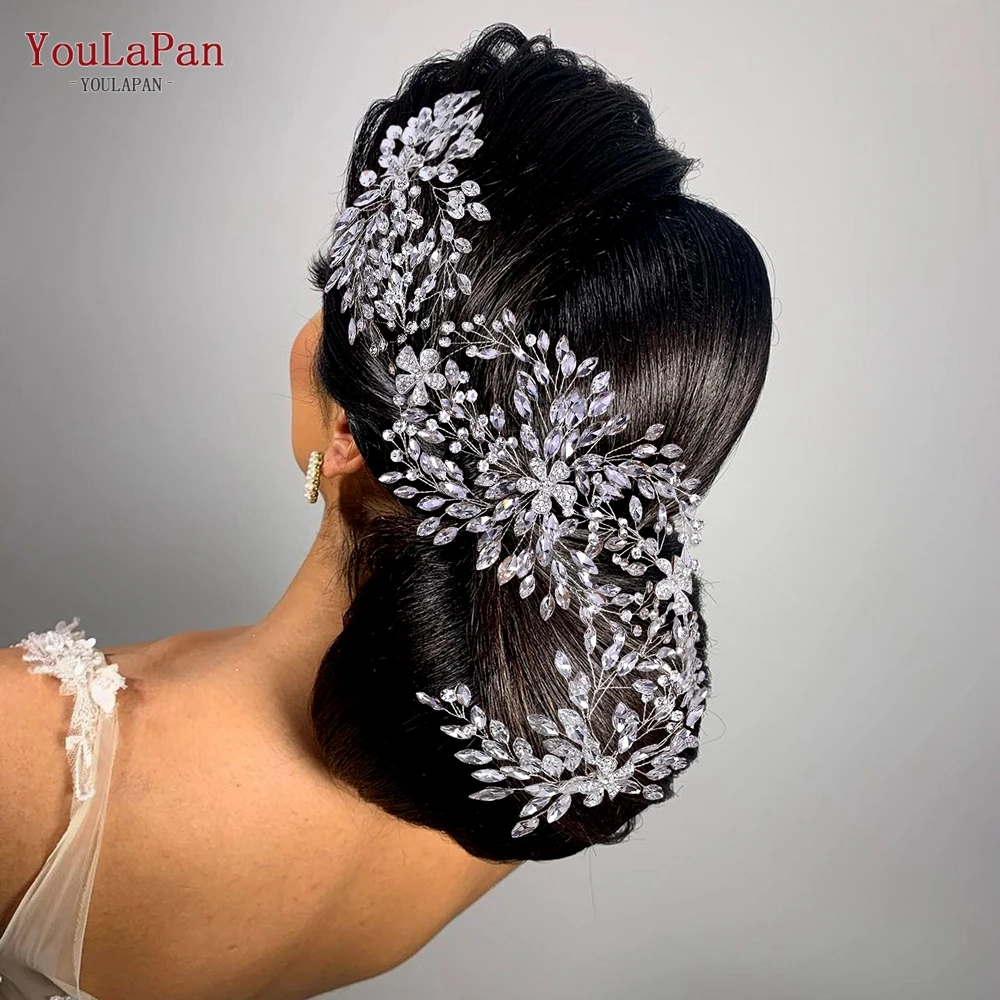 

YouLaPan HP390 Cathedral Wedding Tiara Luxurious Rhinestone Headband Alloy Flower Headpiece Handmade Bridal Hair Accessories