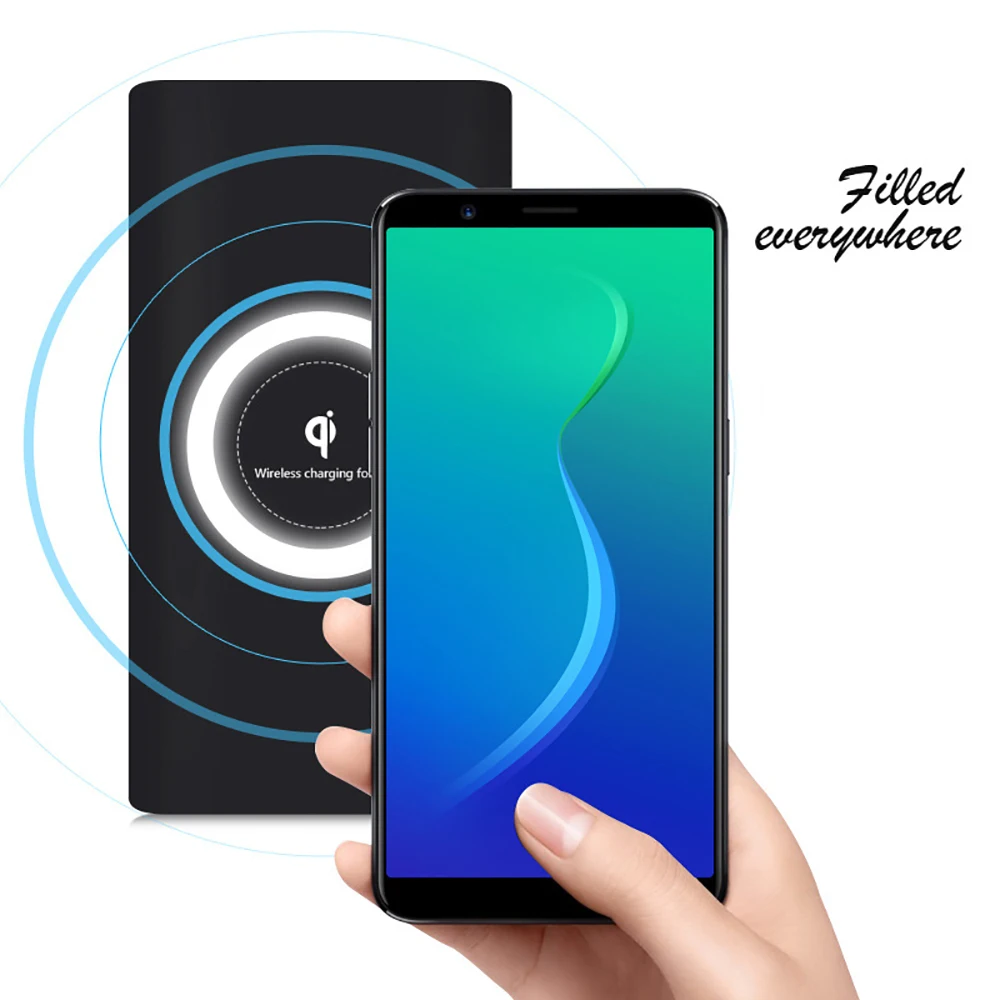 Портативное зарядное устройство 2 в 1 QI беспроводное противоскользящий дизайн