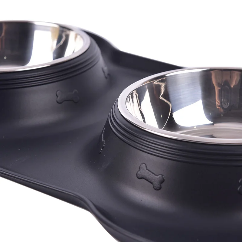 

Antislip Double Dog Bowl With Silicone Mat Durable Stainless Steel No Spill Pet Feeding Bowl Drinking Water Food Feeder 1 Set