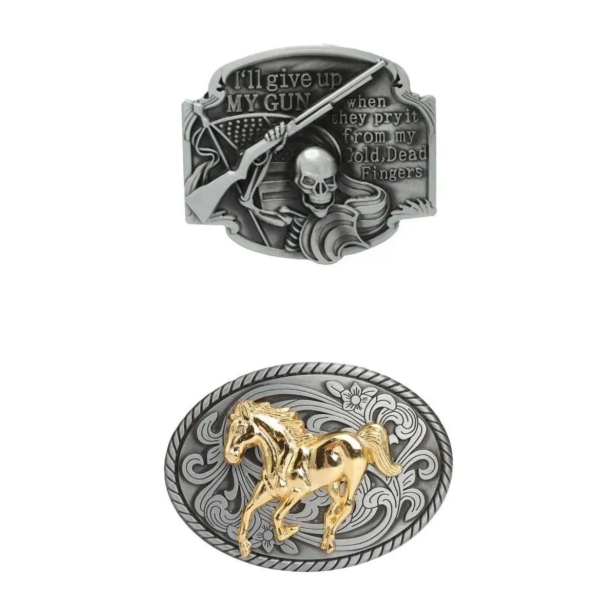 

2x Skull Horse Belt Buckle Engraved Animal Skeleton Belt