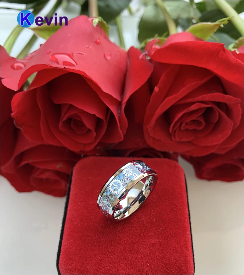 Для мужчин и женщин вольфрамовое обручальное кольцо 8 мм с механическим зубчатым