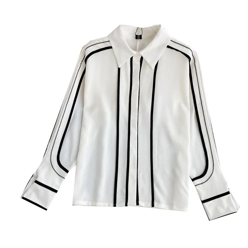 

Autumn 2021 New Striped Shirt Women's Slim Fashion Western Style Professional Tooling Temperament Long-sleeved Top GX1455