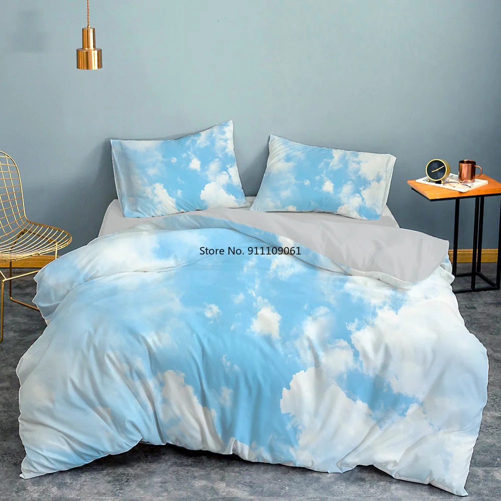 

Soft Double Bed Queen King Pillowcase Bedclothes Comforter Quilt Cover High Quality Blue Sky White Clouds and Stars Pattern