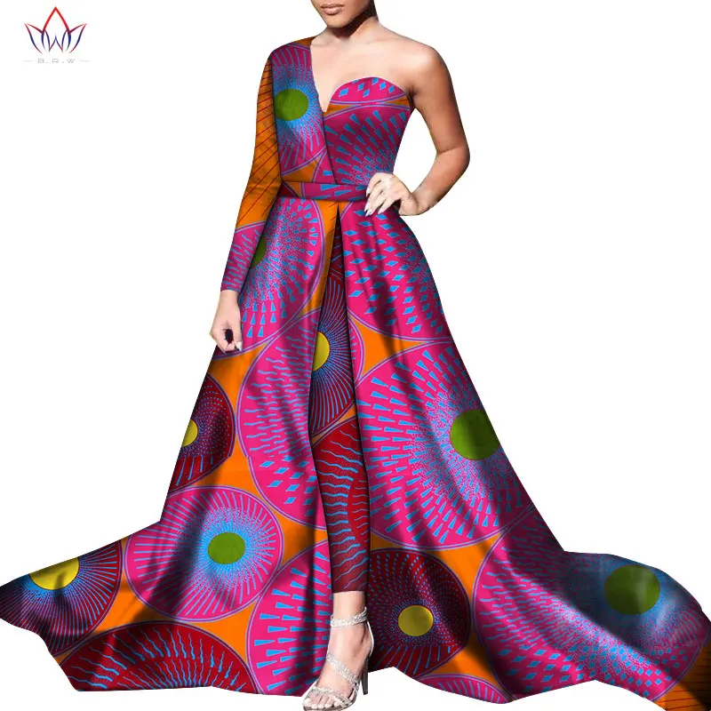 

2pcs BazinRiche African One Shoulder Dresses and Pant Set Dashiki African Dresses for Women African Clothes Dress Trouser WY6055