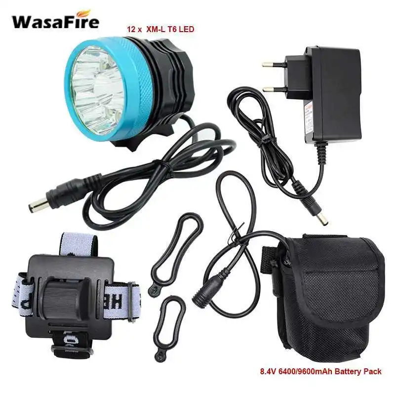 WasaFire 20000lm велосипедный передний светильник 12xT6 светодиодный Головной фонарь