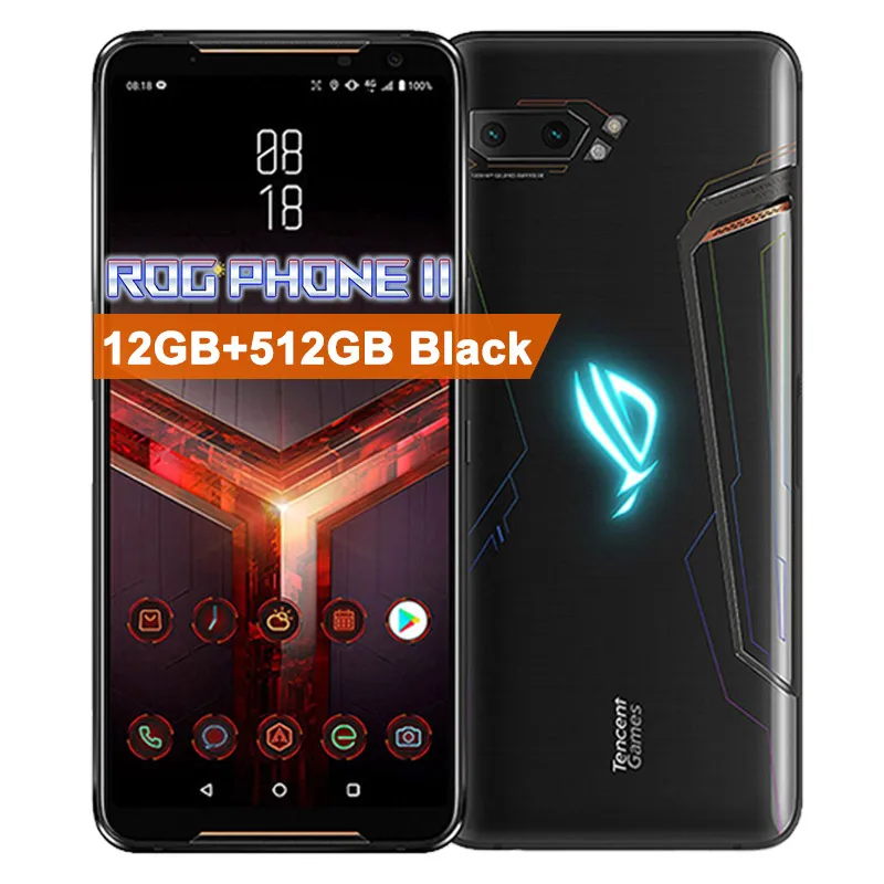 Мобильный телефон ASUS ROG Phone 2 с глобальной прошивкой 6,59 ”8G 128G Snapdragon 855 Plus 2,96 Ghz 48MP Android 9 6000mAh NFC игровой телефон - Цвет: 12GB 512GB Black