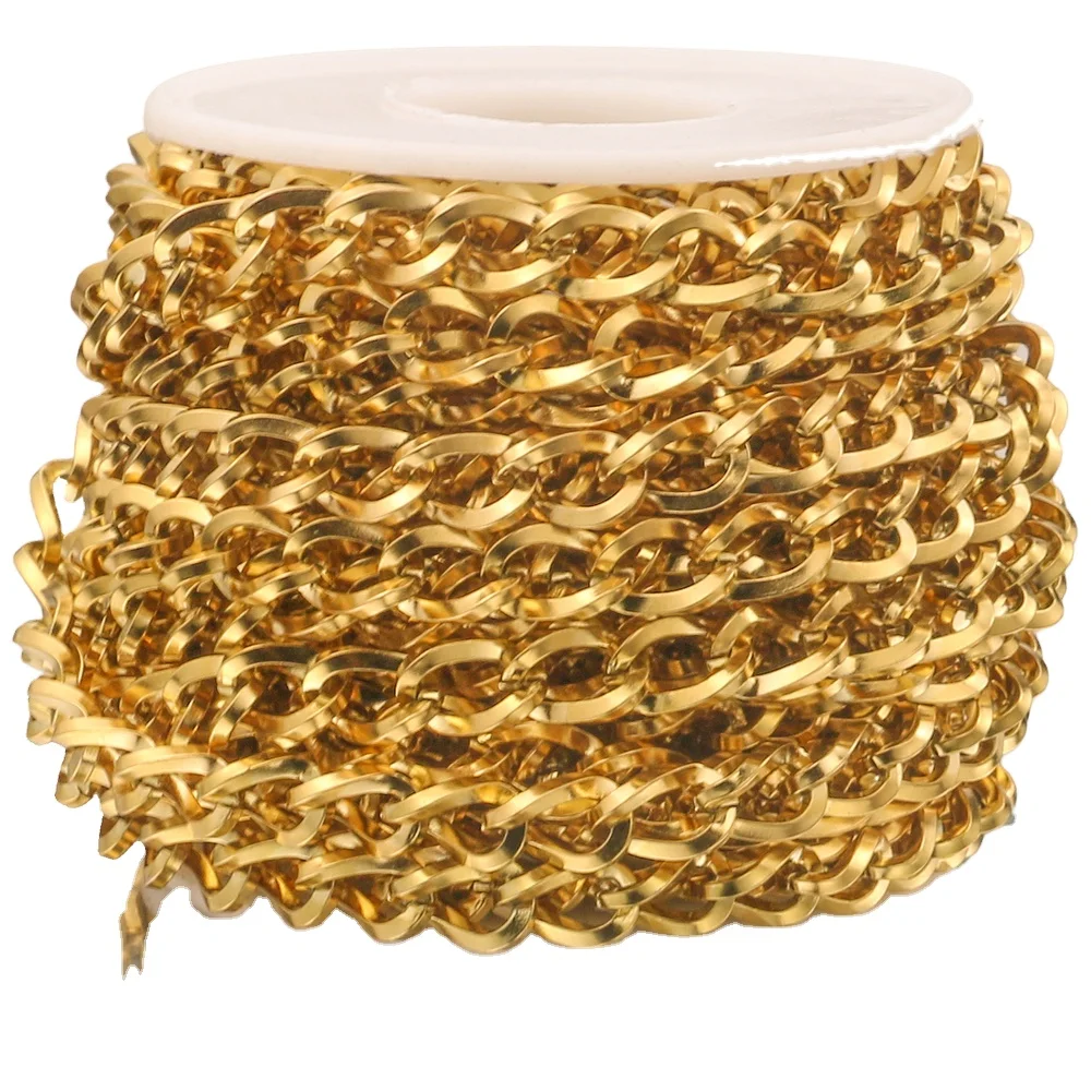 

Hobbyworker 1M 7mm Width Stainless Steel Gold Tone Curb Link Bulk Chains for DIY Handmade Necklace Bracelet Making