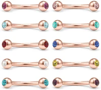 10pcs mix color double jeweled curved barbell eyebrow tragus lip ring 16g 8mm