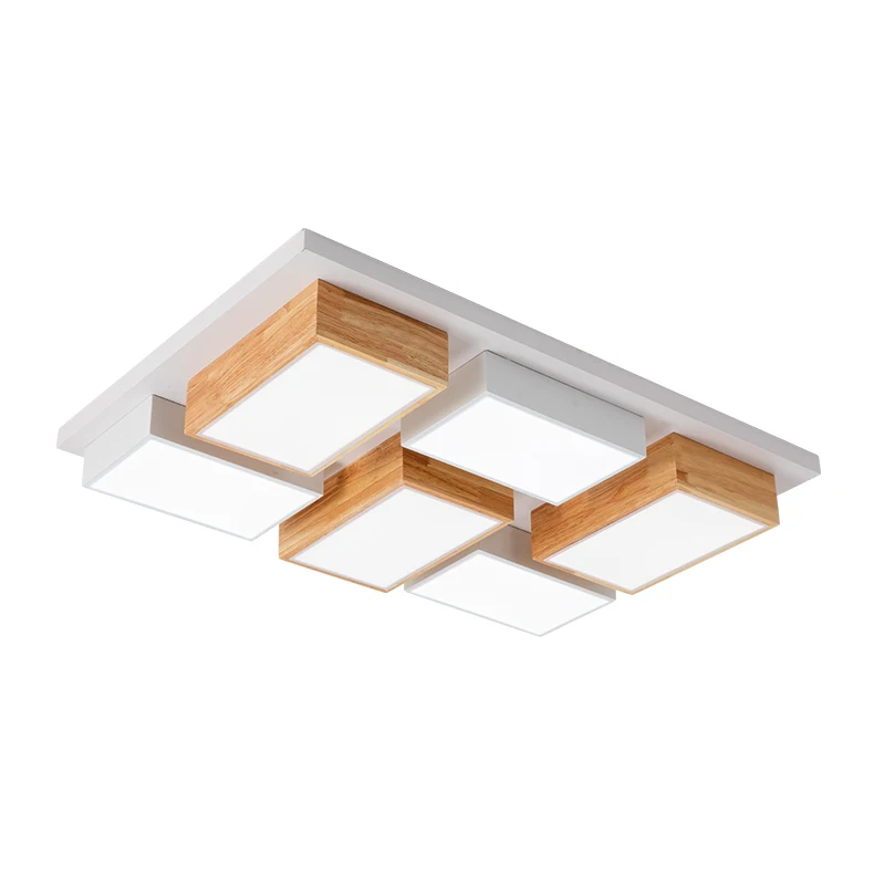 

Nordic 220V LED Ceiling Lights Wooden Square Ceiling Lamp With Dimming Remote For Living Room Dining Light Bedroom Lamps