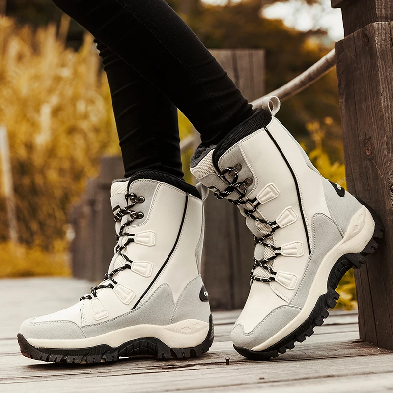 Зимние женские сапоги водонепроницаемые дышащие кожаные хлопковые для трекинга