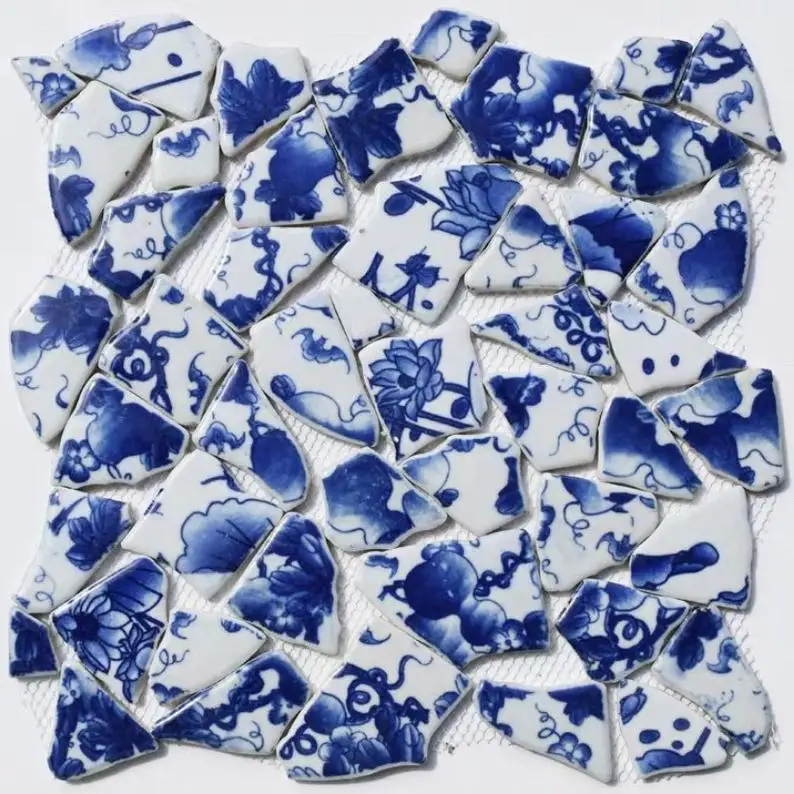 

Blue White Porcelain Wall Tiles Backsplash PCMTYHS22 Ceramic Mosaic Bathroom Flooring Tile