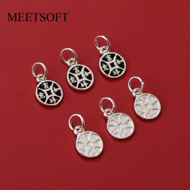 

MEETSOFT, винтажные подвески из серебра S925 пробы, состаренные круглые подвески для рукоделия, аксессуары ручной работы