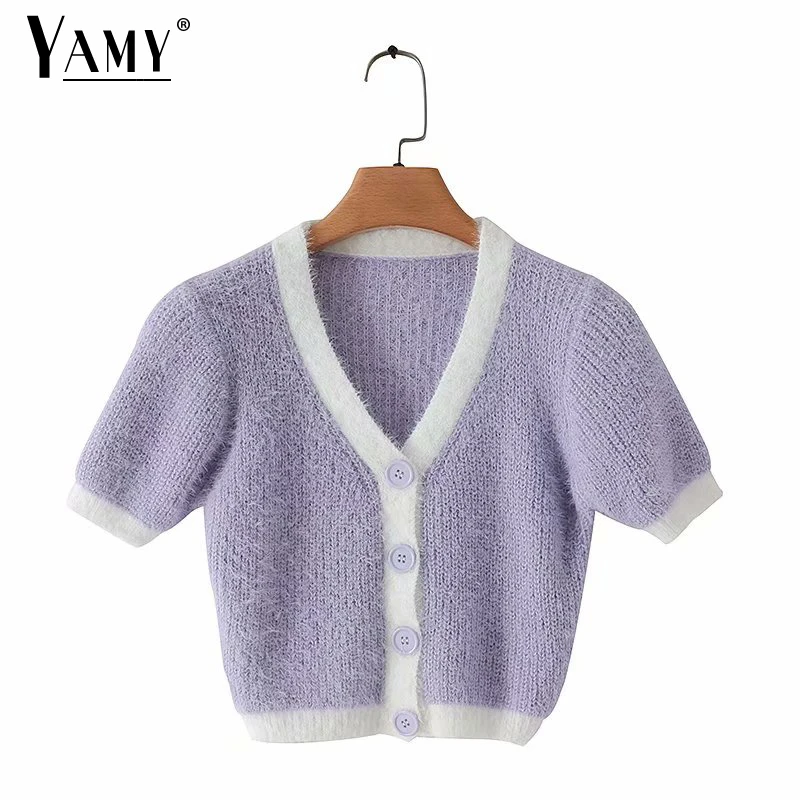 

2020 crop sweater women cute cardigan vintage knit sweater yellow crop top knitted sweater pink fluffy cardigan korean clothes