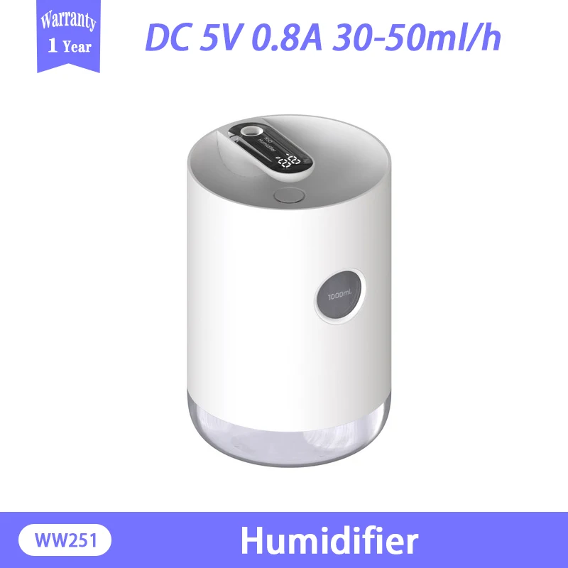 

Бытовой увлажнитель воздуха, 3000 мАч, USB Перезаряжаемый диффузор, большой емкости, 1000 мл, цифровой дисплей